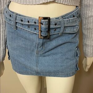 Princess Polly Blue Cargo Denim Belted Mini Skirt Size 6